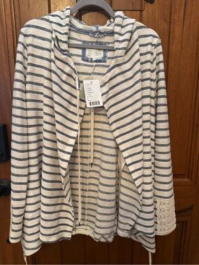 Saturday Sunday Anthropologie Striped Hooded Cardigan Lace Back